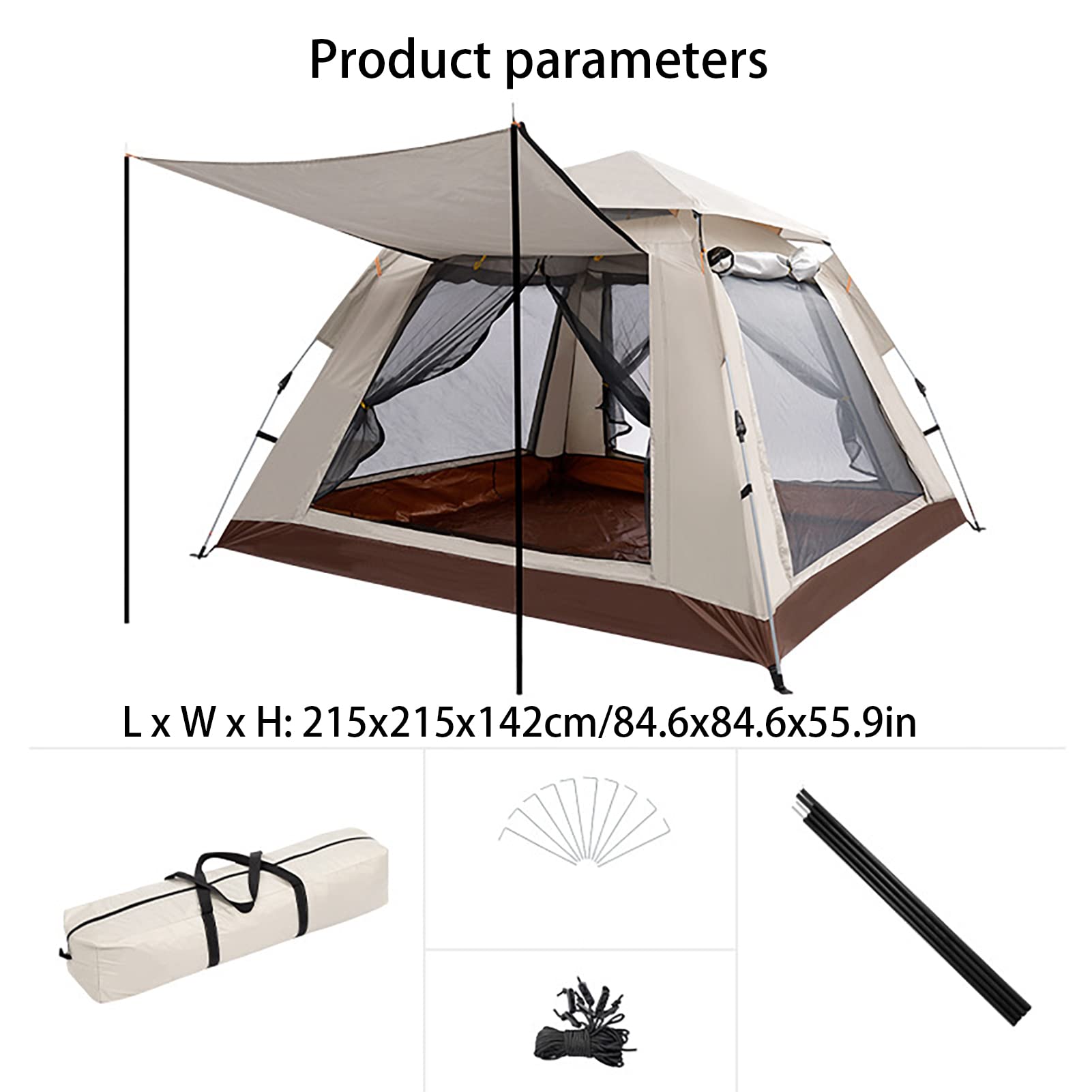 HUHJYUGE Wurfzelt 3-4 Personen Wasserdicht, Campingzelt Winddicht Sonnenschutz, Kuppelzelt Tragbar Geräumiges, Strandzelt Pop Up mit Veranda, für Wandern, Trekking, Picknick, Garten