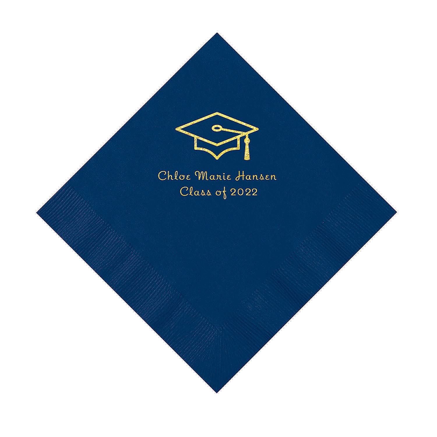 Navy Grad Mortarboard Personalized Napkins with Gold Foil – 50 Pc. Luncheon