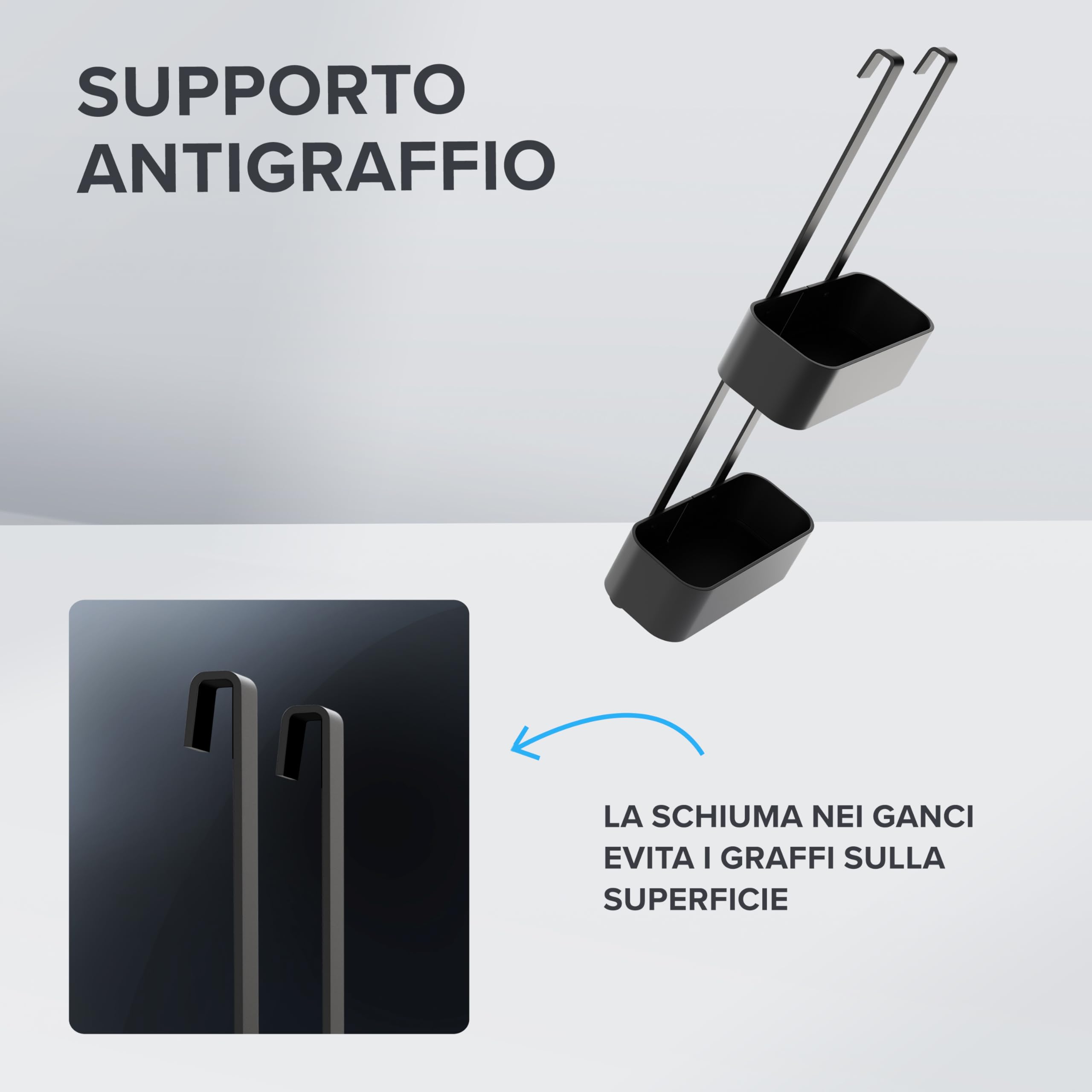ovimar Bleikoya - Mensola da doccia in nero come organizer da bagno senza foratura, cestino da doccia a 2 ripiani da appendere, ideale per il bagno, organizer da bagno in alluminio leggero