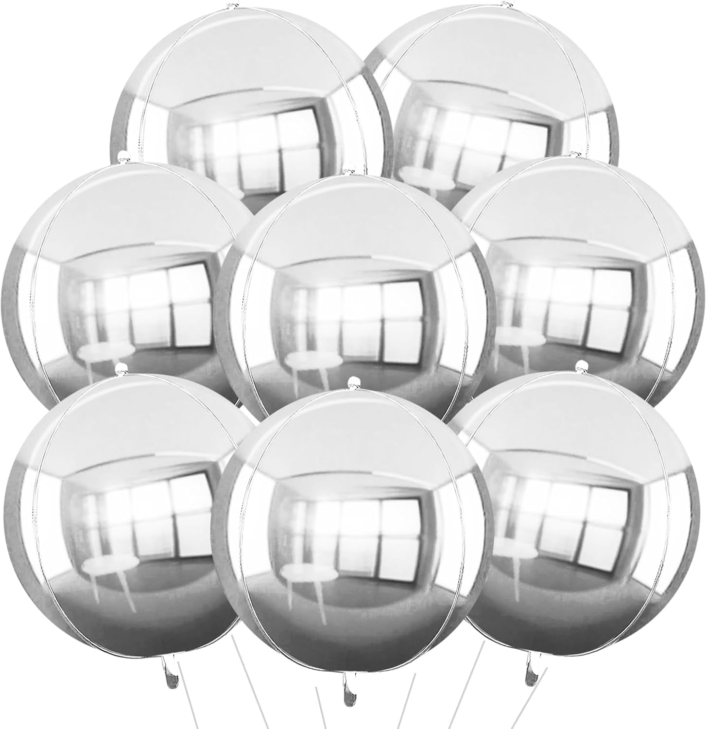 TONIFUL 8Pcs Large Silver 4D Giant Round Foil Balloon 22inch Big Mirror Metallic Mylar Sephere Balloons for Christmas New Year Birthday Party Graduation Wedding Bridal Shower Decoration Supplies — image 1