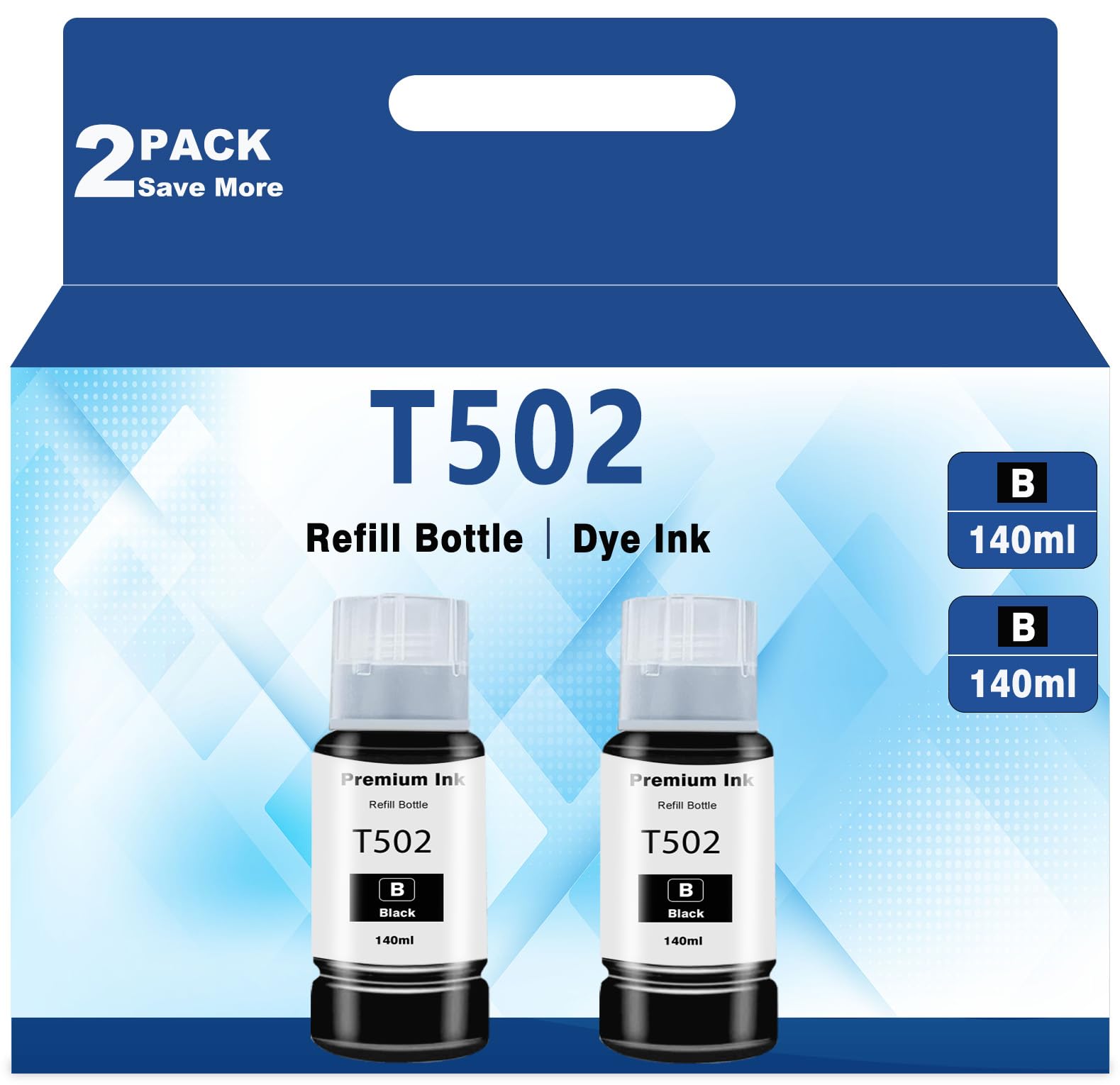 T502 Black High Colour Accuracy Ink Bottles Replacement for Epson T502 522 for Refill Ecotank 2850 3850 15000 4850 4800 2400 4750 3760 3700 2760 2700 3830 4760 ST-4000 3000 2000 Printer 2 Bottles