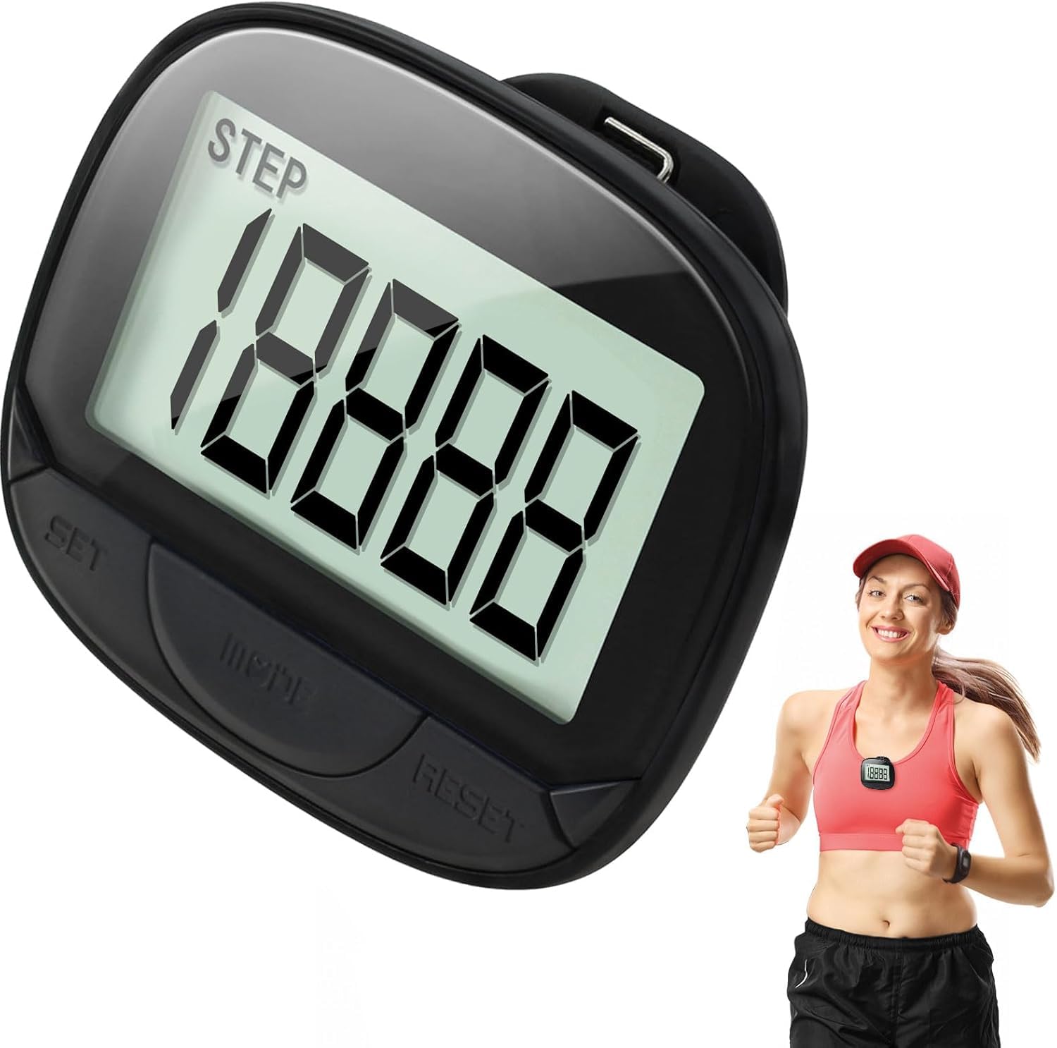 Präziser 3D-Schrittzähler, Mini-Schrittzähler zum Gehen oder Laufen, Wandern im Freien (schwarz)