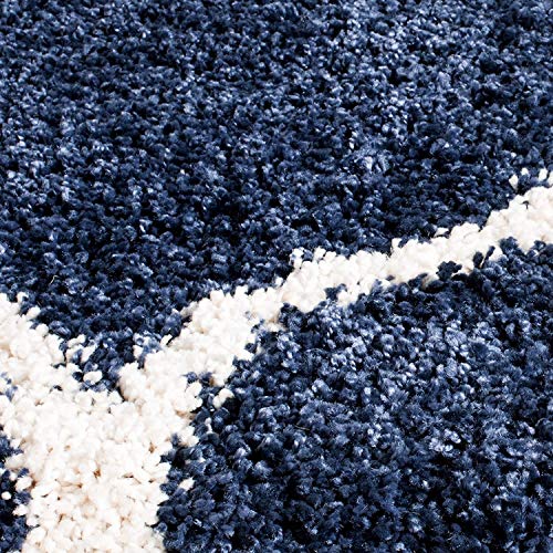 Image of Handwoven Microfibre 3D Rug for Living Room (Navy Blue & Ivory Moroccan, 8 X 10 Feet, Microfibre)