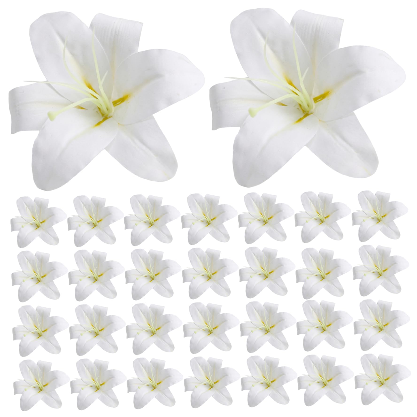 30 pièces de lys artificiels blancs têtes de fleurs 6 pouces pour décoration