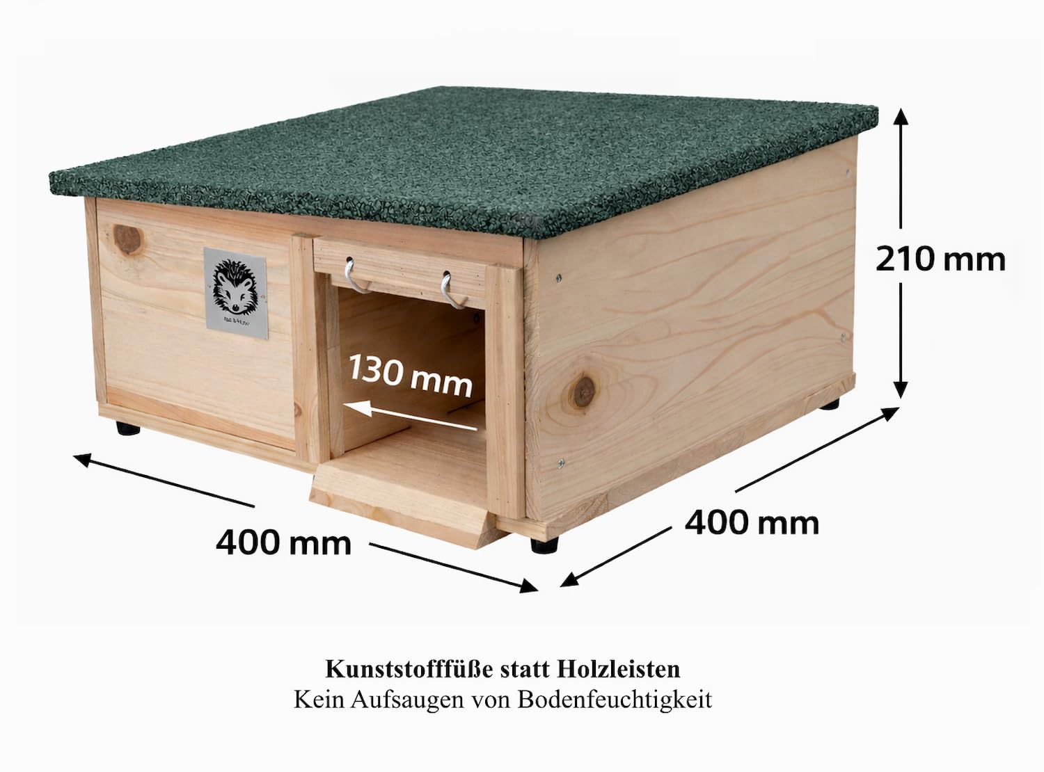 Igelhaus mit Rattenklappe 12 mm Massivholz wetterfest Igelhütte mit Schutz-Labyrinth Bitumendach isoliert für Garten Winter