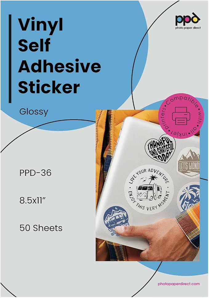 PPD Printable Vinyl Sticker Paper for Inkjet Printer, Gloss…