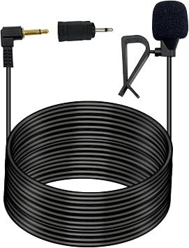 Universal 3.5 mm Car Microphone 16.4FT Enabled Stereo Radio Mic Replacement for Kenwood, Sony, Pioneer, Alpine, JVC, Boss Vehicle Head Unit External Assembly, Hands Free with 2.5mm Adapter