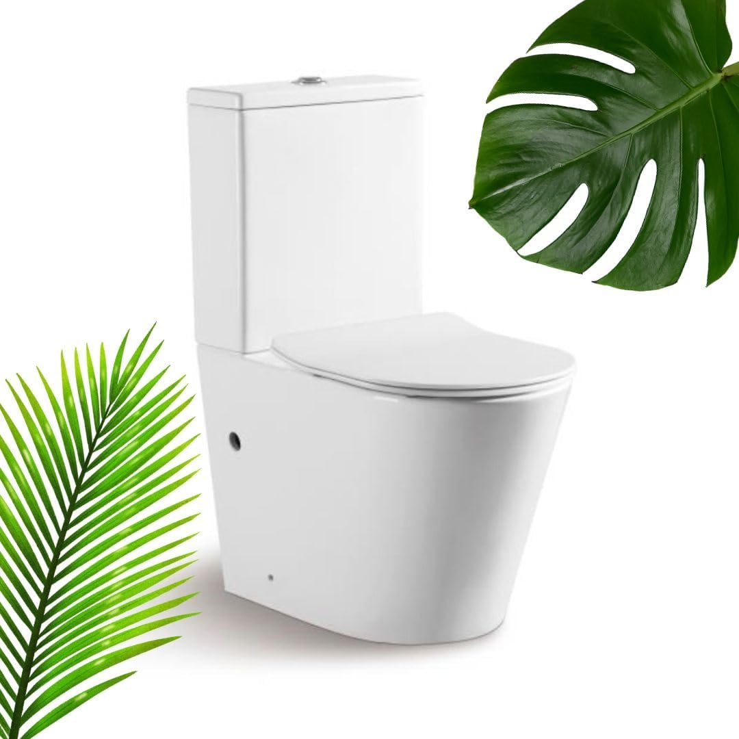 Inodoro Completo - WC Inodoro Completo con Sistema Rimless Antibacterias - Vater Baño con Tapa UF Termodurente Amortiguada - Inodoro Salida Dual Eficiente con Ahorro de Agua (Venecia)