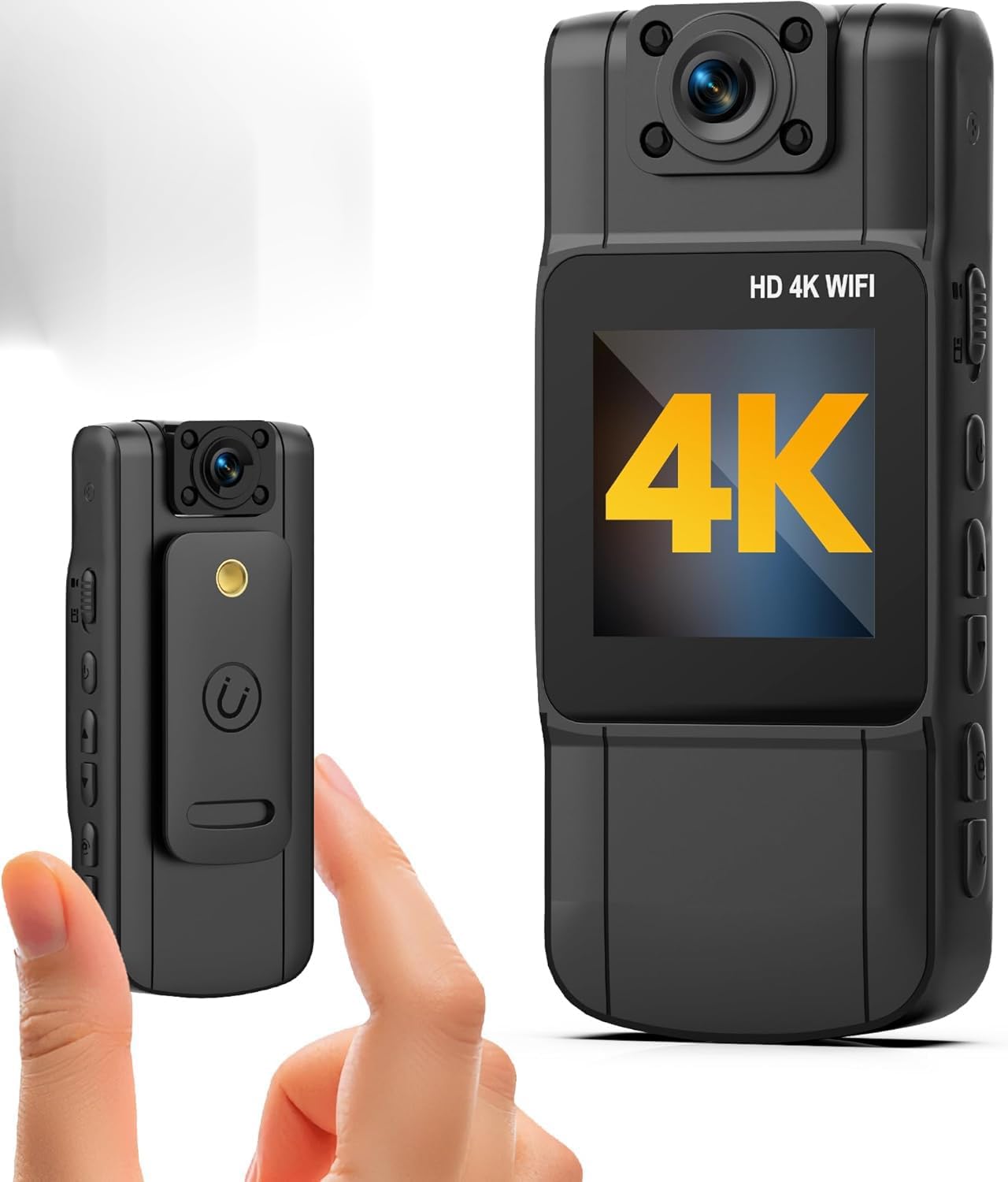 4K Body Camera with Audio and Video Recording Mini Wearable Body Cam with 180° Rotating Lens&Night Vision,15Hrs Battery Portable Cameras for Sports Travel and Police Law Enforcement AE-1565IM