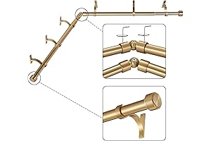 Warm Gold Corner Window Curtain Rods: Sophisticated Style for Bay Windows