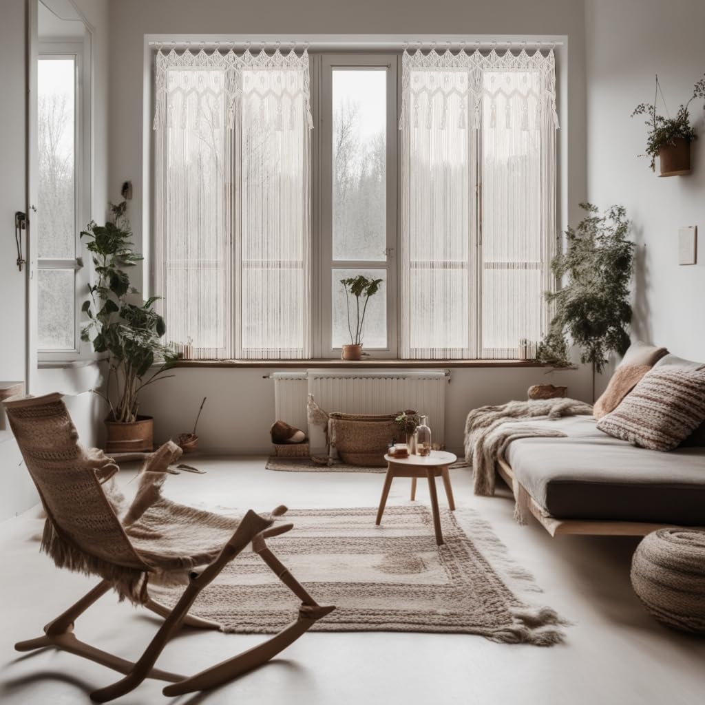 Cozyor Makramee Boho Vorhang Türvorhang Fenstervorhang 132x200cm als Raumteiler, Wandbehang & Deko weiß, für Traubogen, Hochzeit, Wohnzimmer, Schlafzimmer