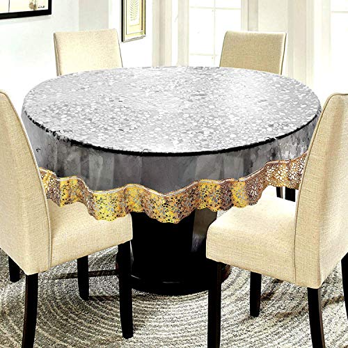 3D PVC Diamond Print Transparent Table Cover with Gold Lace – 8 Seater Center Table, 90″ inches Round (Exact Size) 3D PVC Diamond Print Transparent Table Cover with Gold Lace – 8 Seater Center Table, 90″ inches Round (Exact Size)