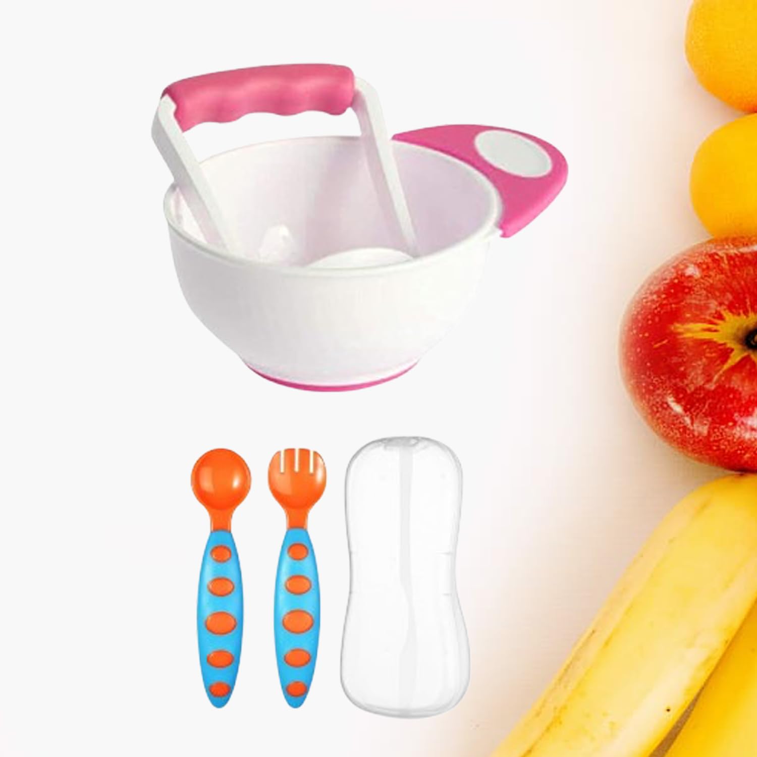 Safe-O-Kid BPA-Free Spoon and Fork Set with Masher Bowl – Baby-Friendly, Soft-Tipped Utensils & Easy-Grip Design for Self-Feeding (Assorted)-image-34