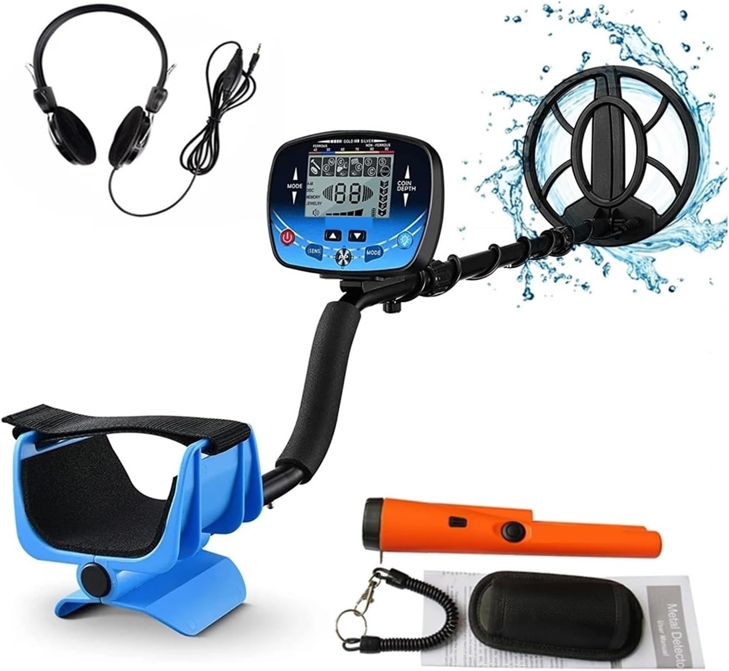 Metal Detector, Underground Metal Detector, Professional Depth Detector, Gold Detector, Treasure Detector, Pin Pointer, Waterproof Coil-As Photo-A