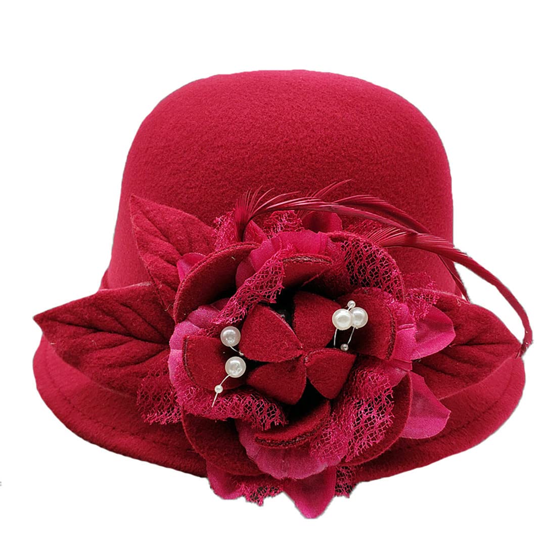 Lmtossey Cappello da Donna Cappello Stile Francese Cappello da Festa Caldo Cappello A Cilindro con Ornamento di Fiori di Piume