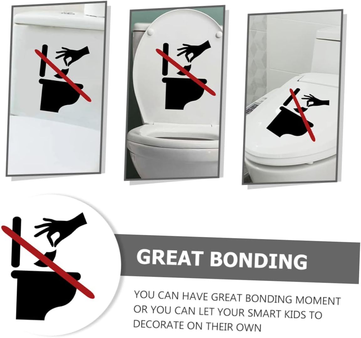 2sheets Toilet Lid Sign Sticker Removable Bathroom Decal for Boys and Girls Warning Sign to Prevent Tissue Disposal Toilet Wall Art Decor