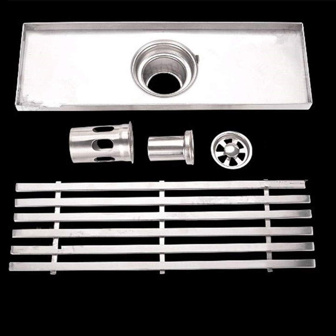 Linearer Duschrinne aus Edelstahl, 40 cm, rechteckiger Bodenablauf mit abnehmbarer Abdeckung, für Küche, Bad, Garage und Keller, schnelles Ablaufsystem