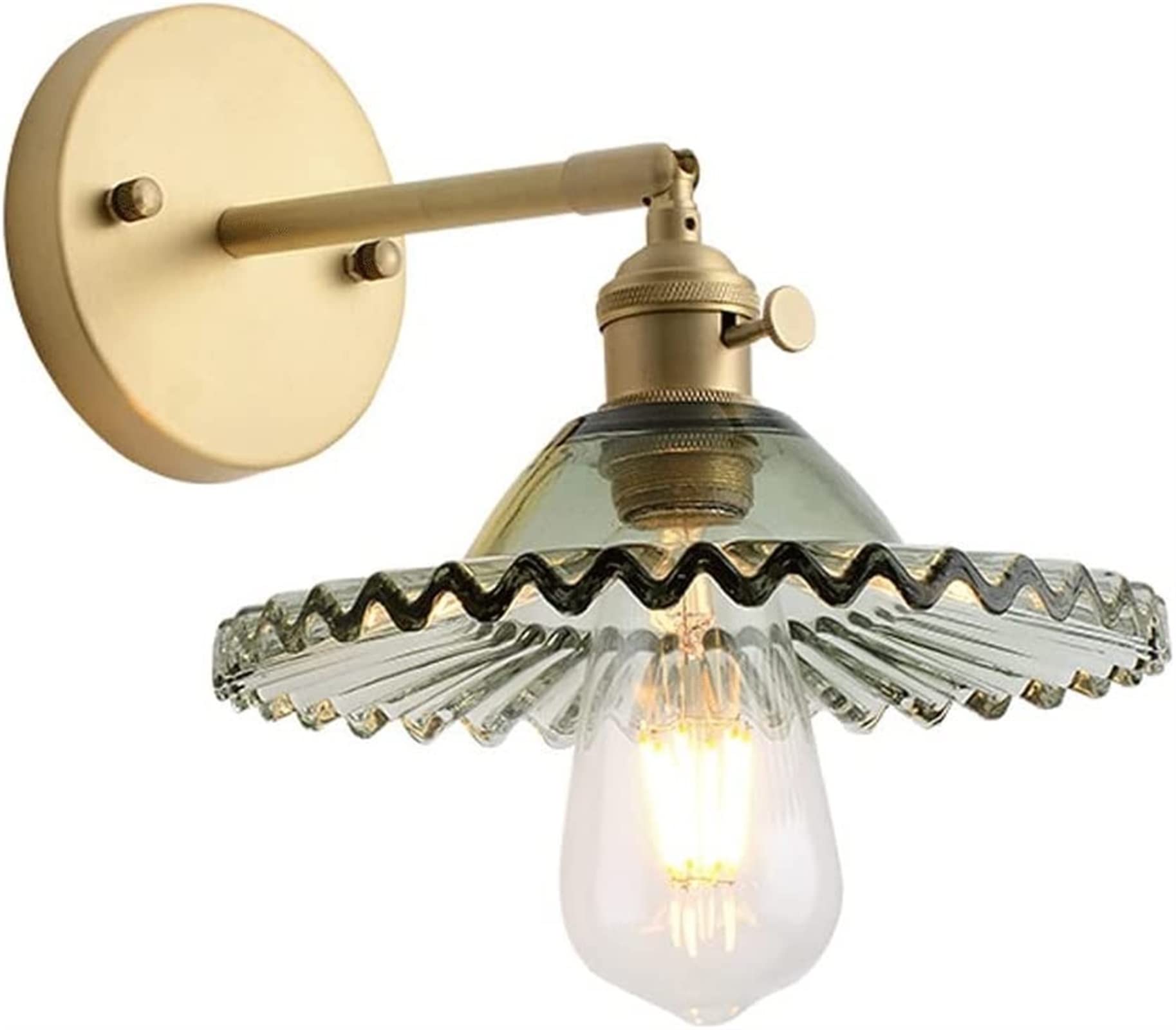 OLSKFUH Wall Lamp, Rattan Wall Sconce, E27 V-Intage Wall Lamp With Brass Lamp Holder Adjustable Up Down, Glass Shade E-Dison Wall Light, Modern Lighting Decoration For Bedroom L,