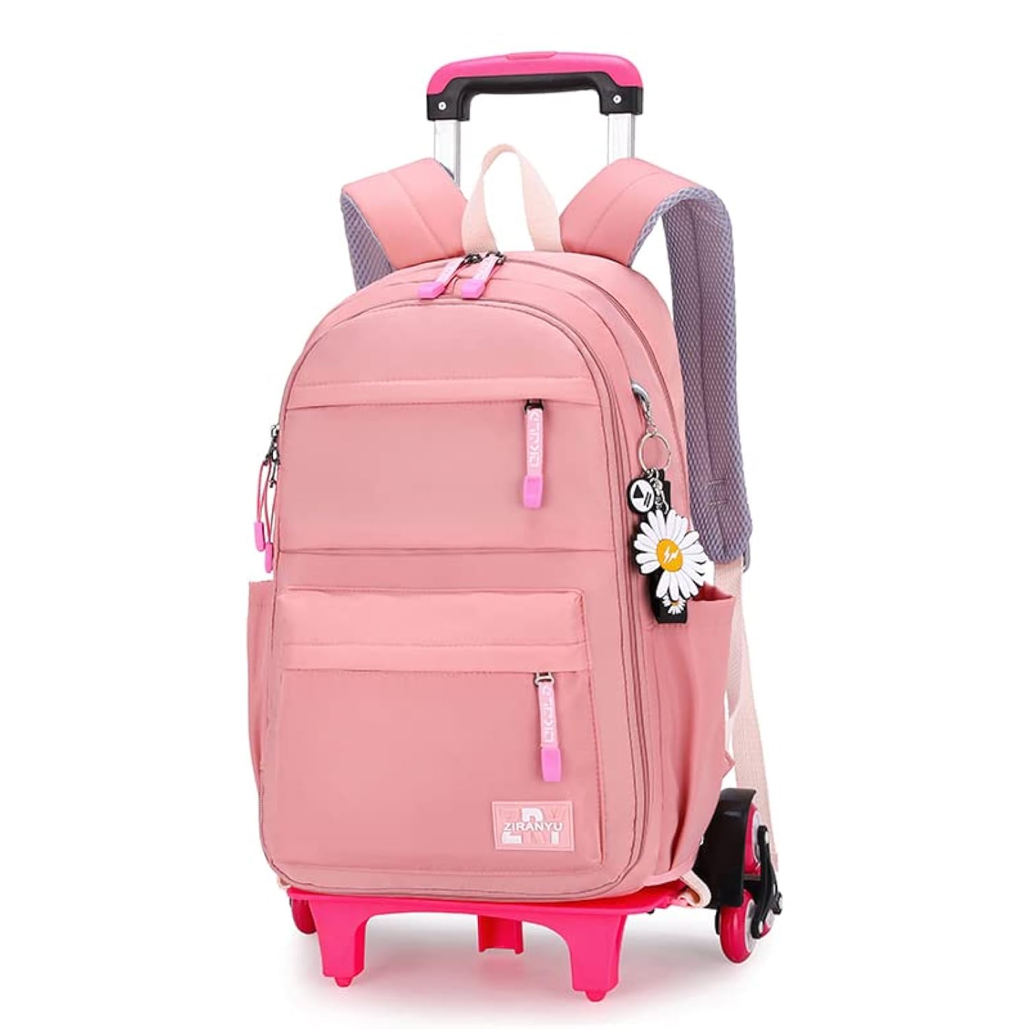 Tanou Mochila Ruedas Niña, 16 Pulgadas Mochilas Escolares con Ruedas, Desmontable Mochila con Carro Niñas para Viajes Escolar, 8-14 Años, Rosado