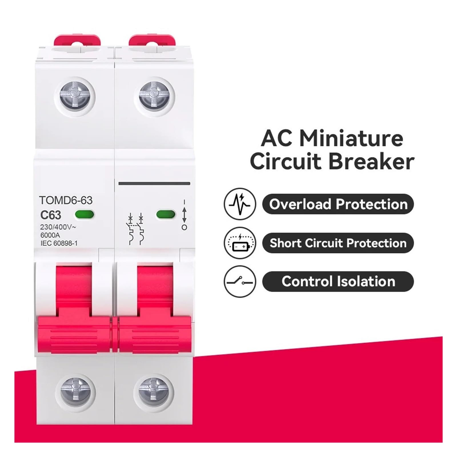 Disjoncteur miniature MCB 6A-63A 220V 380V monophasé/triphasé 6kA 1P 2P 3P 4P(1,C10A)
