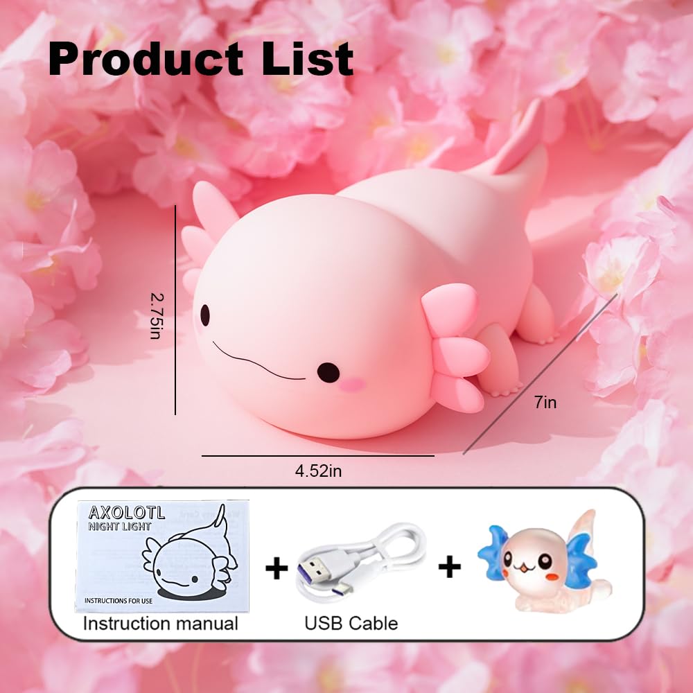 magical JD Axolotl Night Light for Kids Bedroom, Animal Silicone