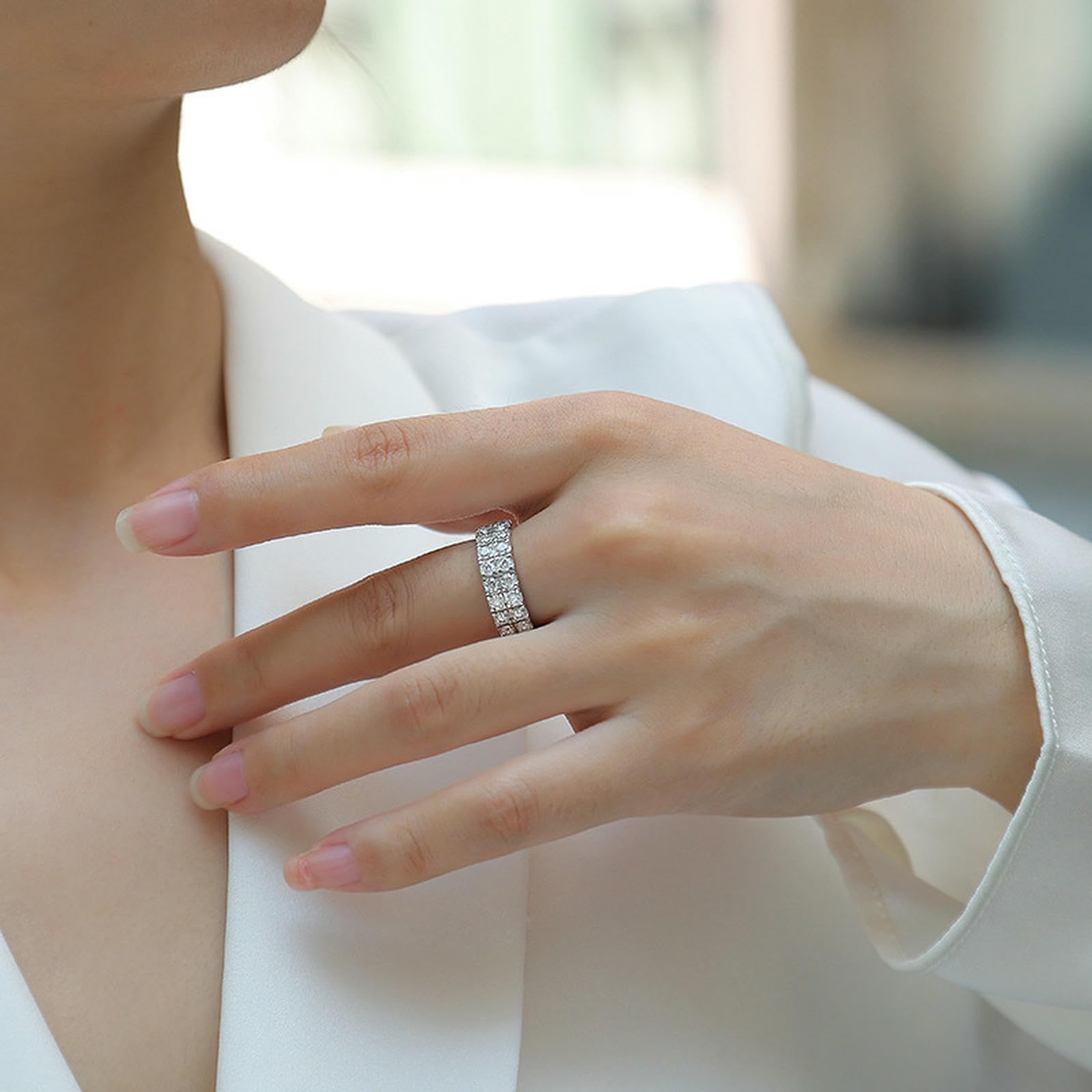 Anillo de moissanita multicapa de plata S925 para mujer, apilable, para ocasiones y regalos