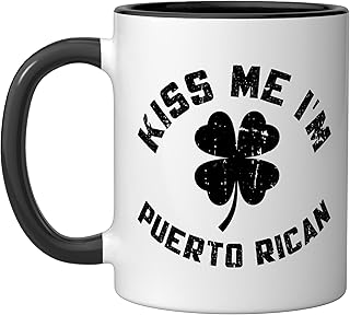 Kiss Me I'm Puerto Rican St. Patrick's Day Irish Puerto Ceramic Mug, Black/White