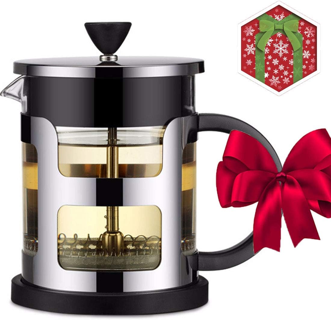 Suliko French Press Coffee & Tea Maker (21 Oz, 600ML), 3 Ultra-Fine Filter Screens & Borosilicate Glass, Double Wall Stainless Steel French Press Coffee Maker, Black