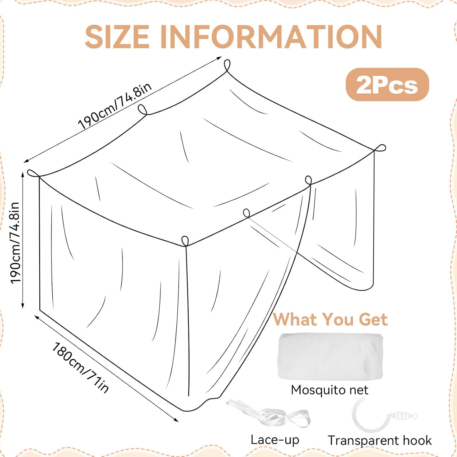 2 Pack Mosquito Net for Bed, Mosquiteros Cameros para Cuba Bed Canopies Netting Rectangular Mosquito Netting for Bedroom Camping Outdoor