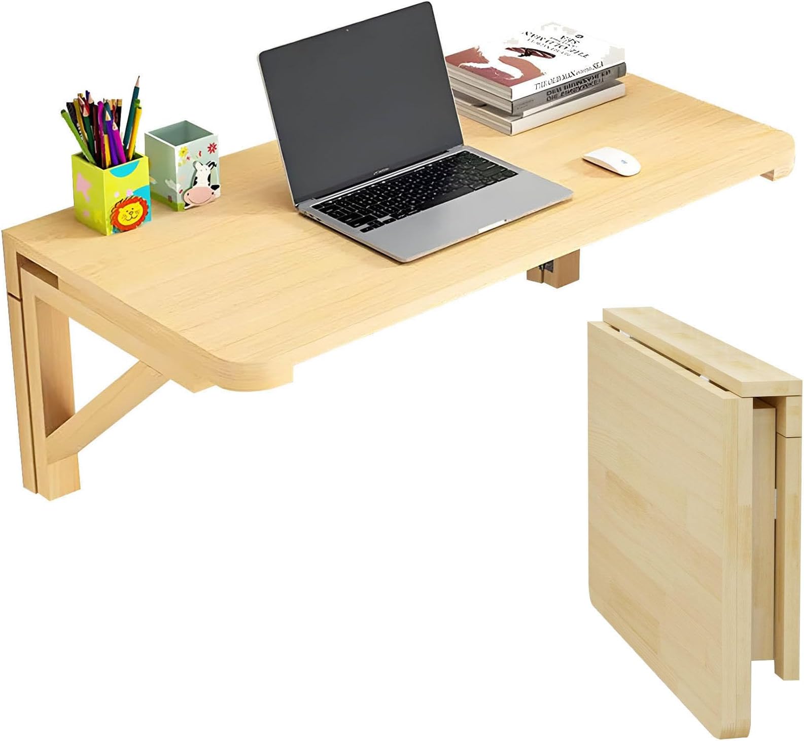 Modern Wall Mounted Folding Desk - Space-Saving Wooden Table for Study & Bedroom 50x30cm (19.6x11.8in) - Stylish Foldable Dining & Dressing Table Easy Installation