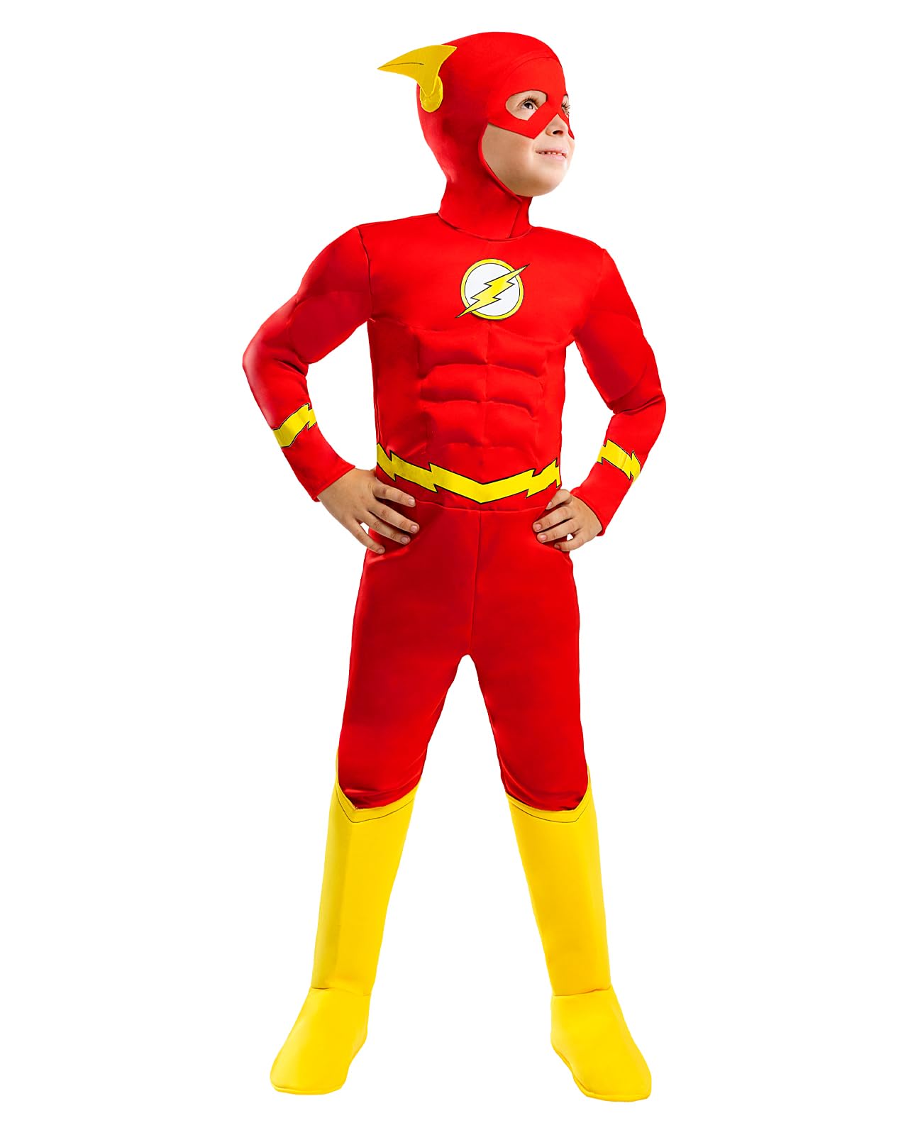 Funidelia Offizielles Flash Deluxe Kostüm für Kinder, Enthält Overall, Handschuhe, Mütze mit Flügeln und Stiefelüberzüge, Superhelden, DC Comics - Outfit für Kinder für Karneval und Halloween