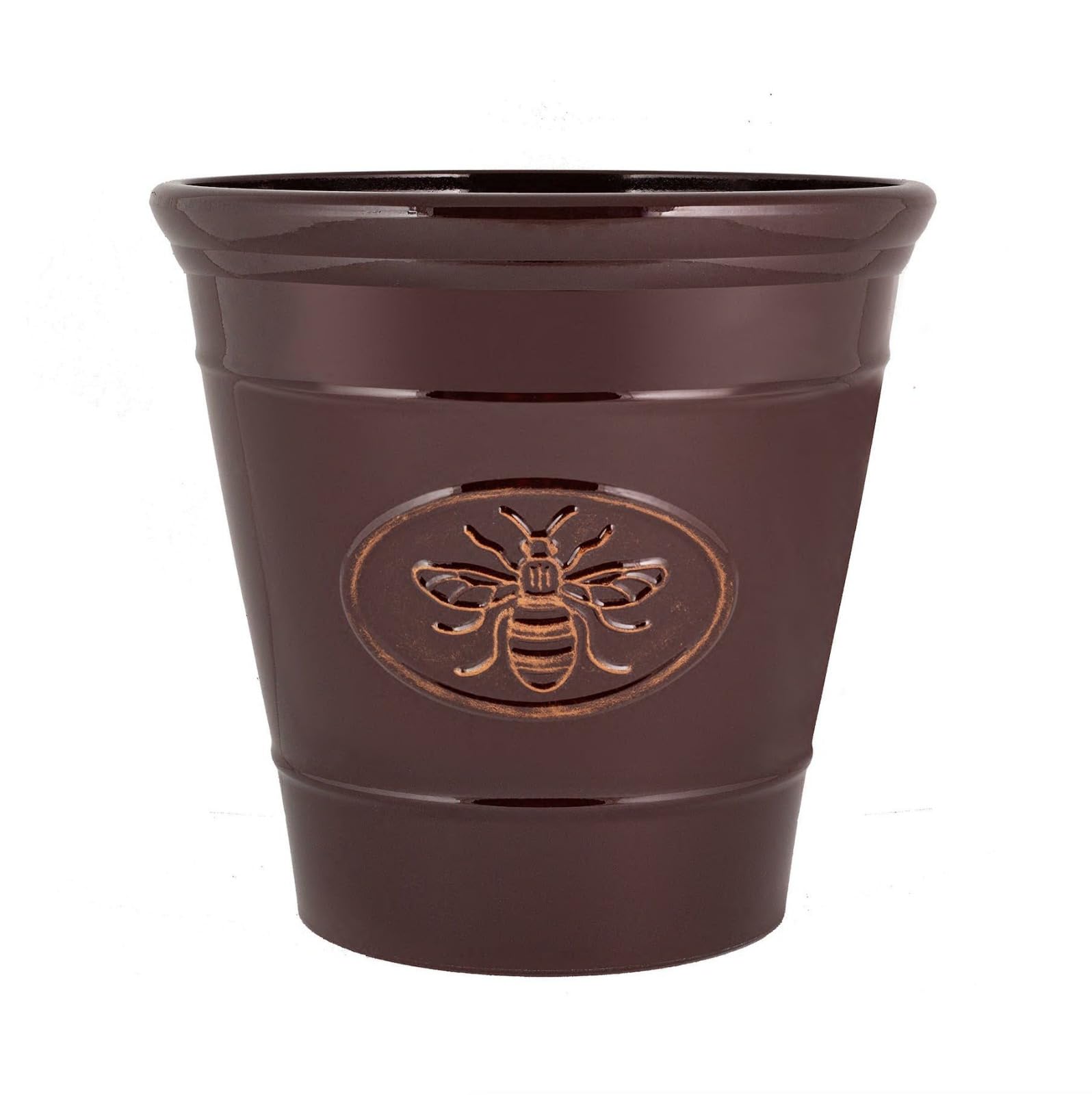 Divas World Outdoor Indoor Plant Pots Gloss Finish Flower Pot Decorative Planter Embossed Bee and Olive Frost Proof Glossy Effect Home Patio Garden (Embossed Bee (Brown), 23 cms)