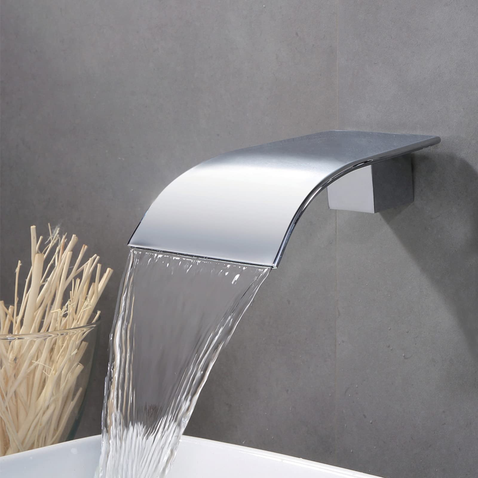 ZQFHSX Modern Wall Mounted Waterfall Bath Filler Spout Chrome Bathtub Faucet Shower System Set Tub Spout-A LWX