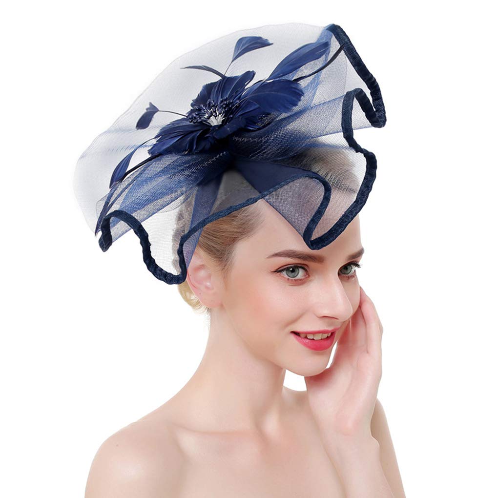 Women Girl Vintage Fascinator Hat Feather Mesh Net Veil Party Ascot Hat Flower Derby Cap Flower Polka Dot Headband Pillbox Cap Hair Hairpin Hairband Bridal Wedding Cocktail Tea Party (A