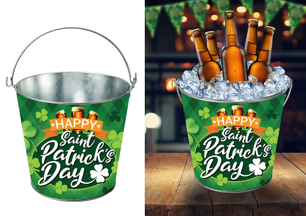 FIESTAS GUIRCA | Metal Bucket St. Patrick (7.5x9.1 in) - Table Decoration for St. Patrick's Day Parties, Irish Celebrations and Themed Events - Ideal for All Users - Multicoloured