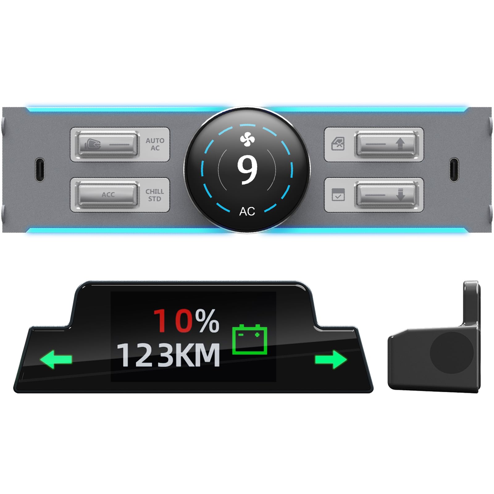 Weuaste Fit for Tesla LCD Intelligent Control Expansion Dock + LCD Instrument, Intelligent Physical Button Knob, Music Adjustment, 2 Type C Charger