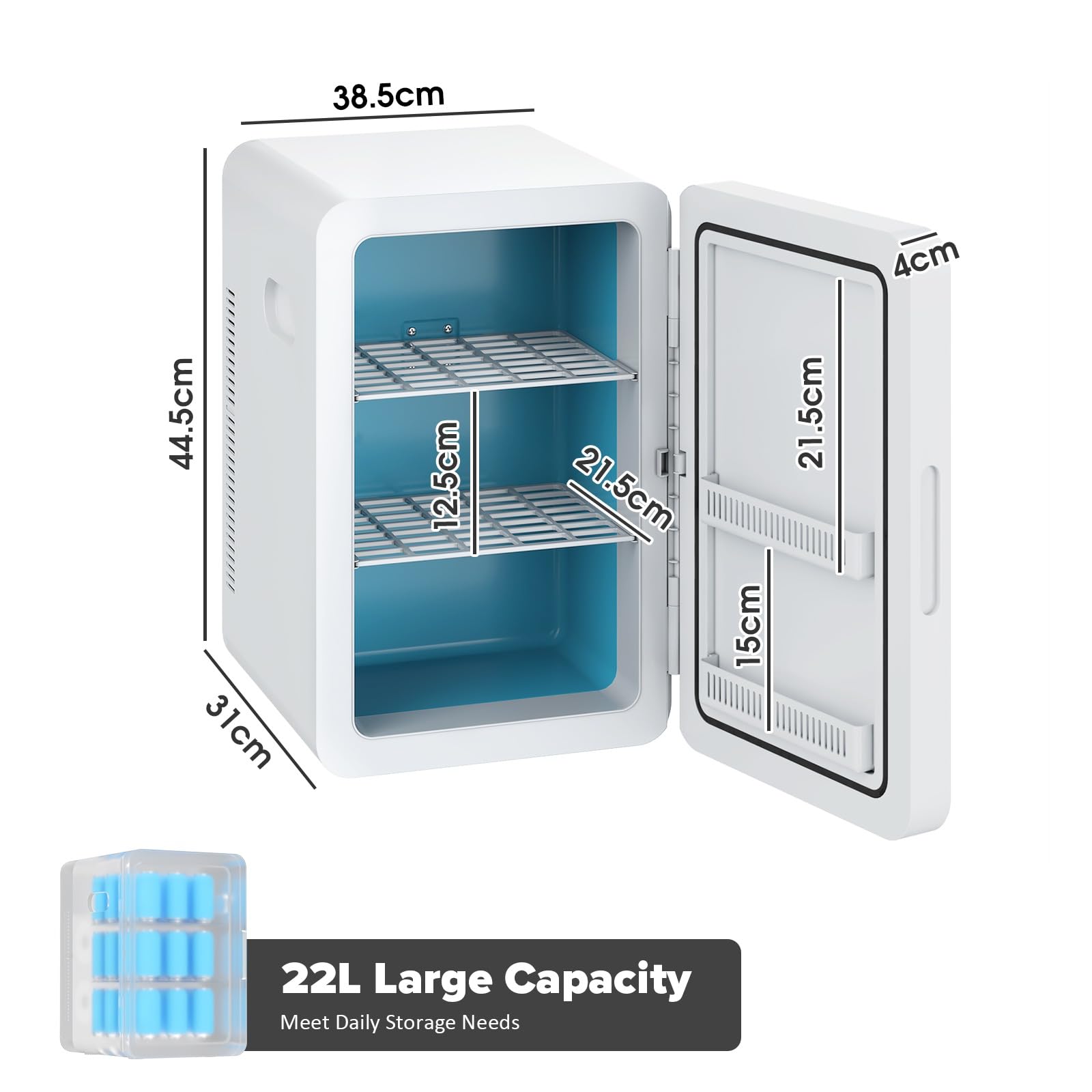 22L Mini Fridge for Bedrooms, 30 Cans Portable Cooler & Warmer Small Fridge, AC/DC Powered, Adjustable Shelves, Home Office, Car, Dorm, Travel, Cosmetics, Skincare, Drinks (White) — view 2
