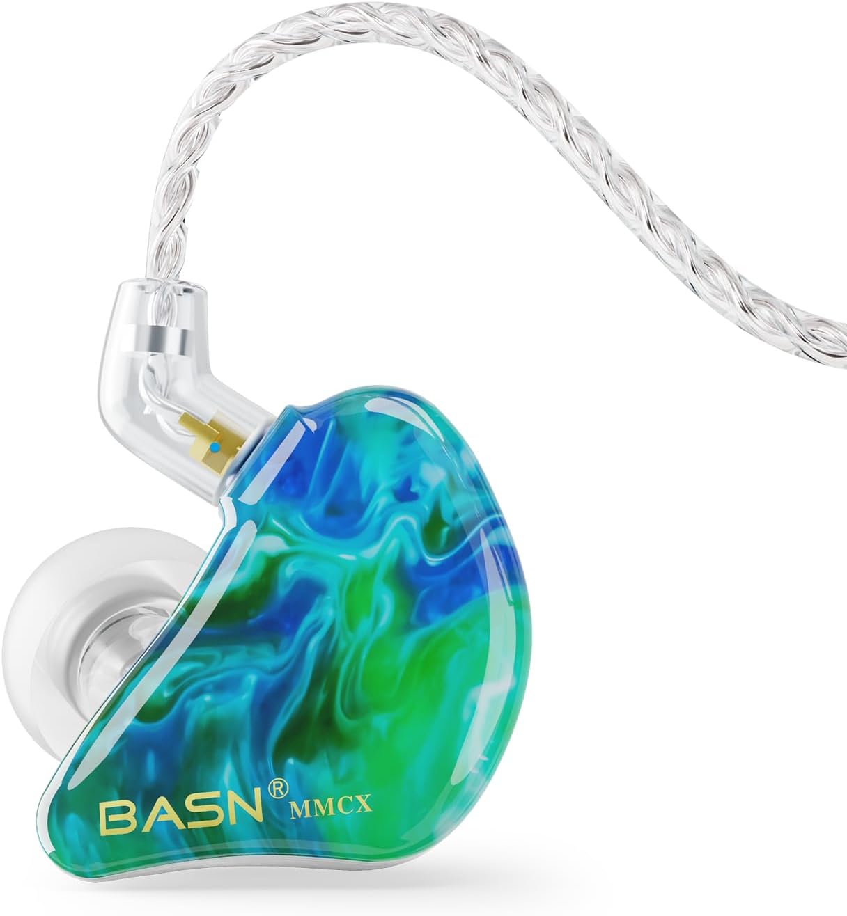 BASN in Ear Monitor Headphones for Musicians, Triple Driver Noise Isolating Earphones with 2 MMCX Detachable Cables (Ice Green)