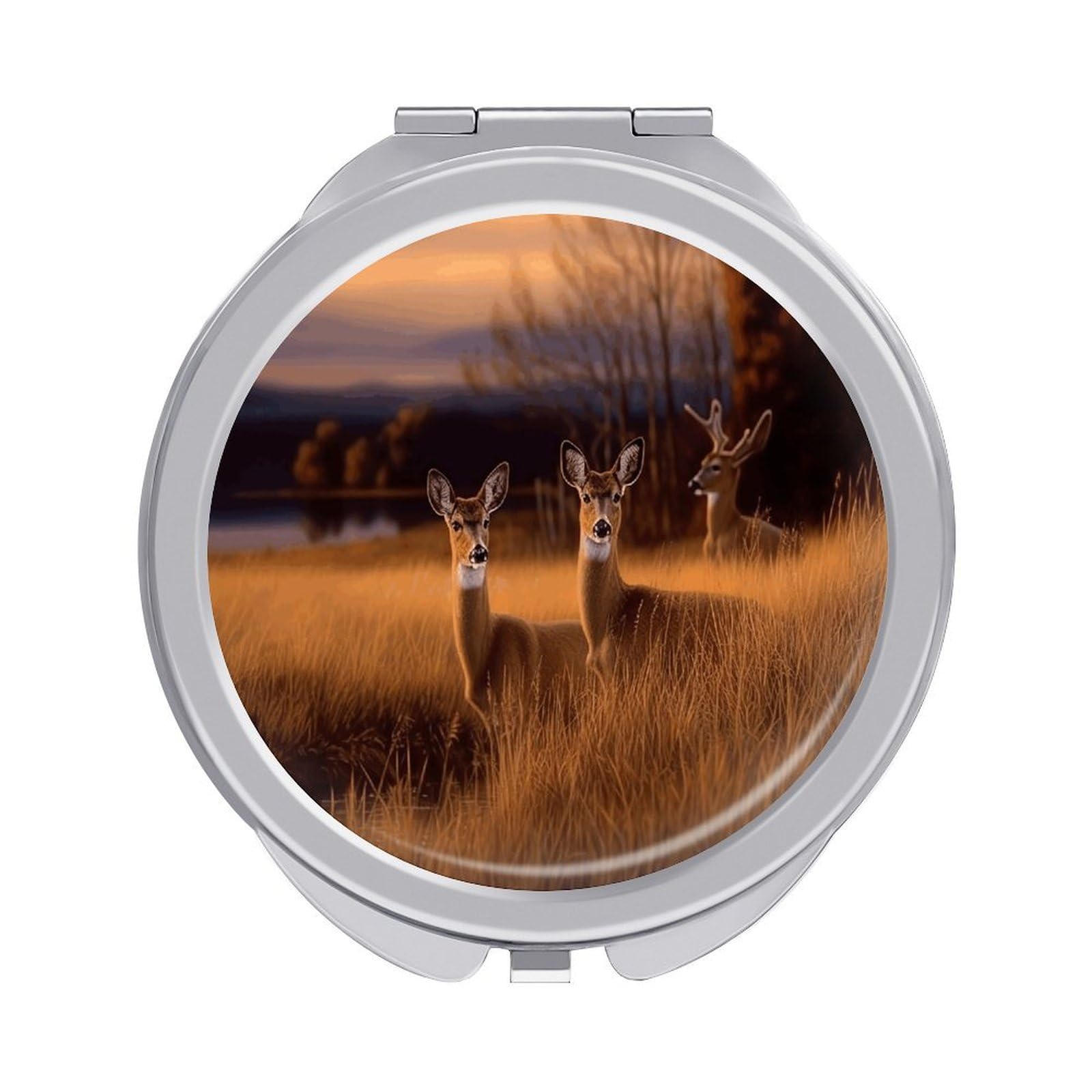 Fekiloot Style Nature Wild Animal Deers Travel Makeup Mirror Handheld Compact Mirror Portable Pocket Mirror Double-Sided 1X/2X Magnifying For Handbag And Purses