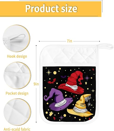 Miniatura 3 de Halloween 2Pcs Pot Holders for Kitchen,Non Slip & Heat Insulation Terry Cloth Potholder Set with Pocket,Thick Hot Pad Oven Mitts Trivet Coaster for