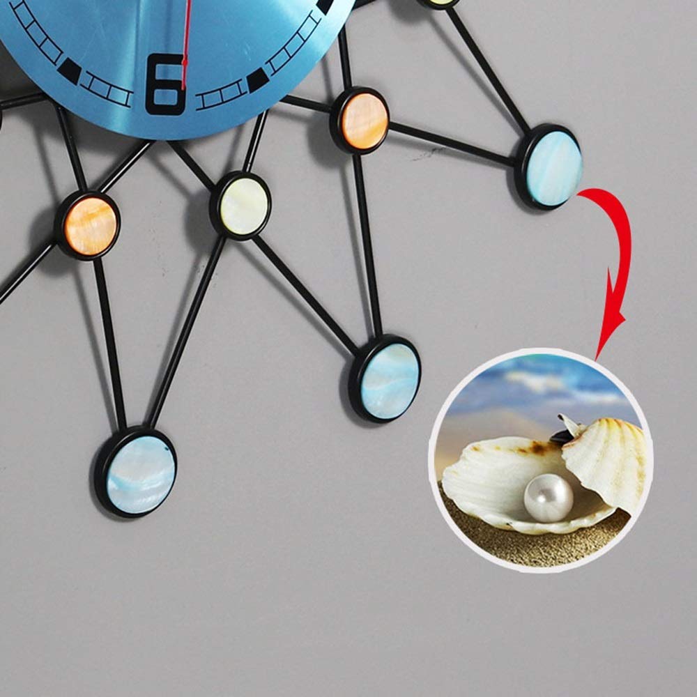 Zegary ścienne Nordic Blue Shell Clock Creative Fashion Handmade Arts Wnętrz Dekoracje Mute Kwarcowy Salon Wejście Wejście Urząd Domowy Dom 57 * 57cm