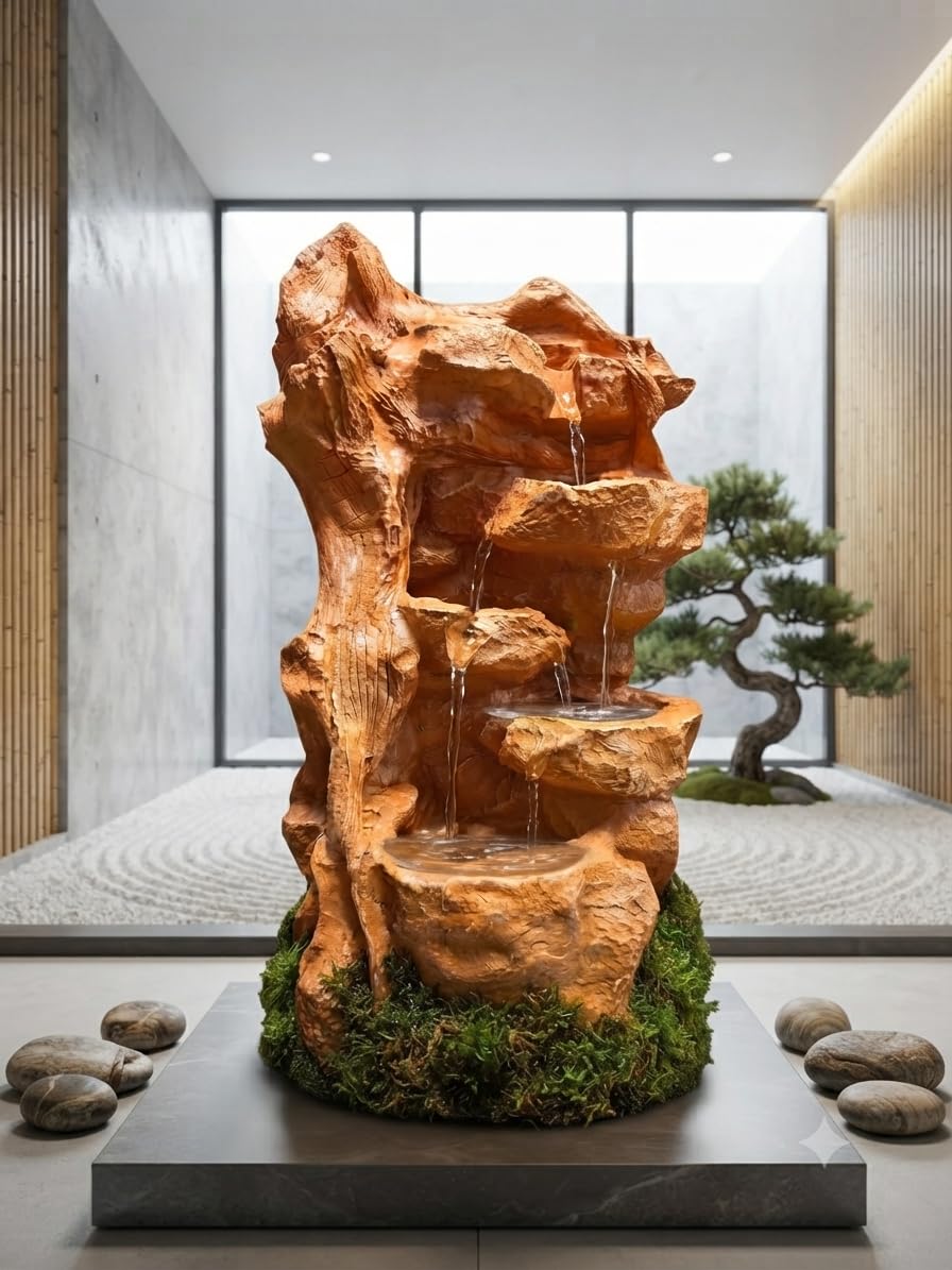 G - Creations : Natural Rock Cascade Water Fountain | LED Light Waterfall Feature for Home, Garden, Balcony & Indoor/Outdoor Decor | Fiber Stone Finish-image-3