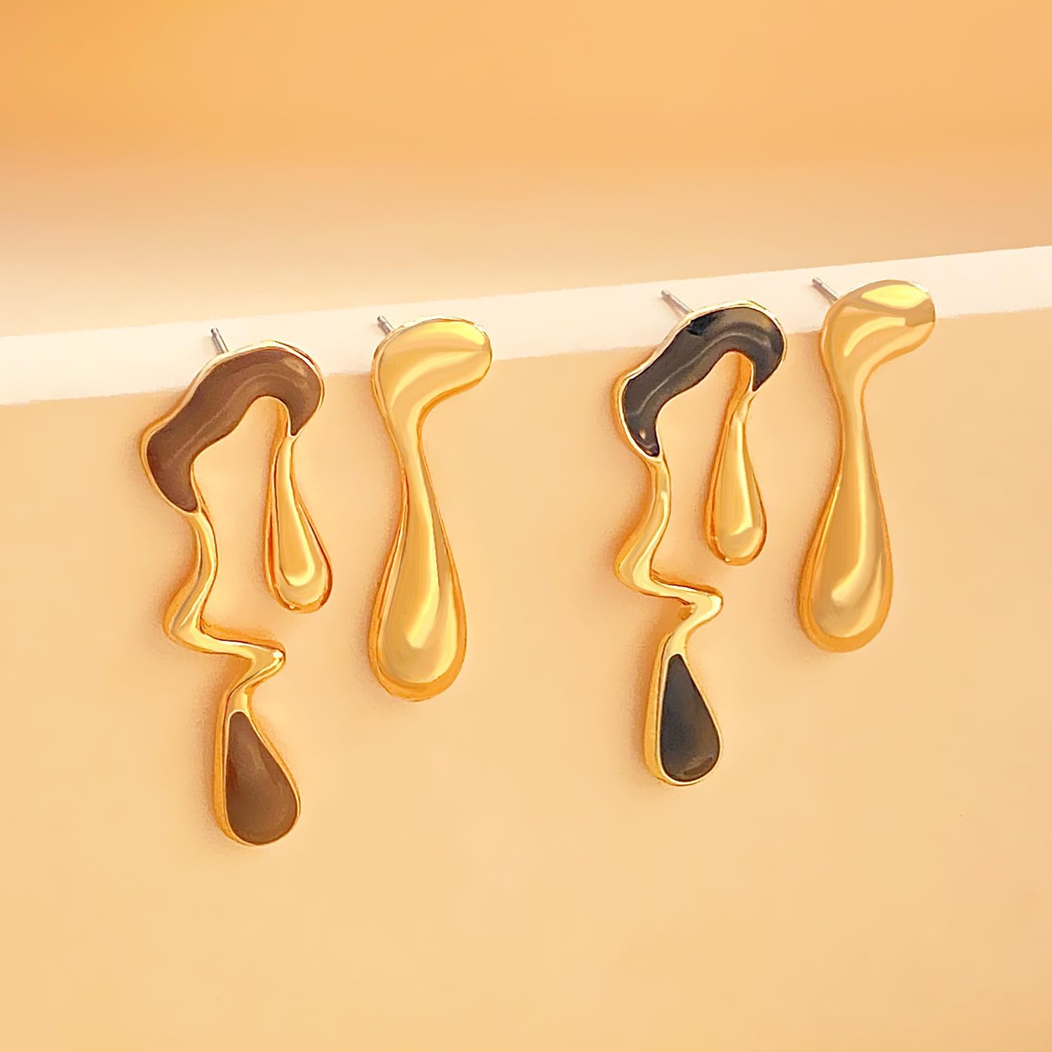 Irregular Waterdrop Earrings for Women Liquid Metal Stud Thick Dangle Asymmetrical Earrings Gold Statement Earrings Jewelry Gifts - Image 5