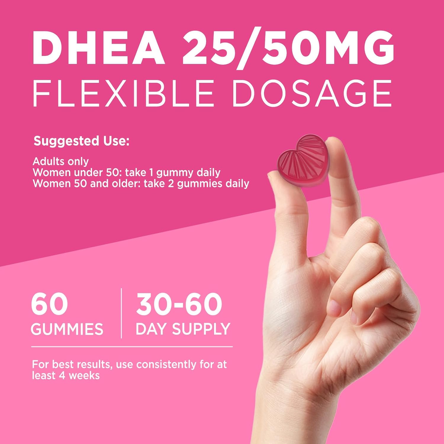DHEA Supplement for Women, DHEA 50mg with Omega-3, Magnesium & Antioxidant Blend, Supports Hormone Balance, Healthy Aging, Immunity & Energy, DHEA 25 mg per Gummy, Non-GMO, Sugar Free, 60ct