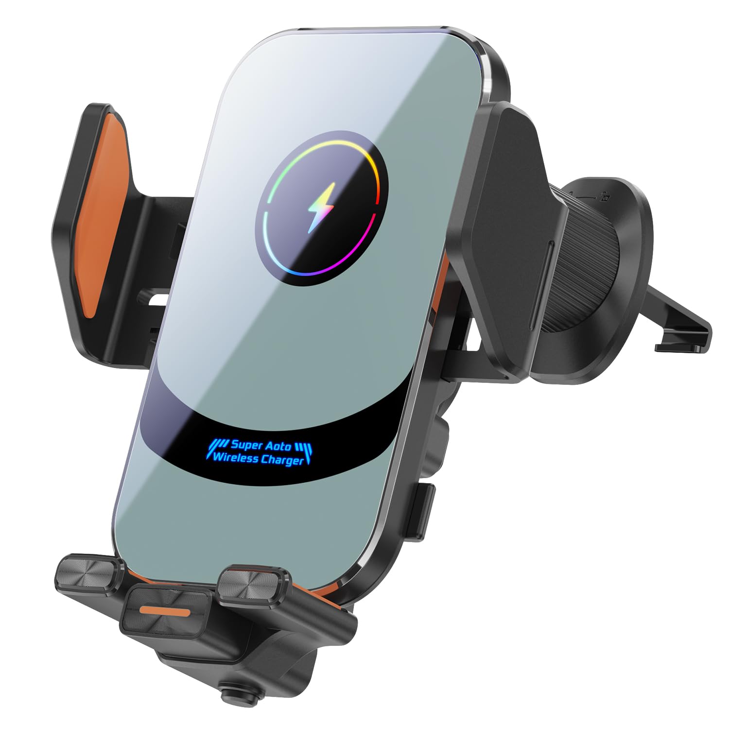 Soporte de teléfono móvil para coche con función de carga, 15 W, cargador inalámbrico superrápido, sujeción automática, cargador de coche para iPhone 16 15 14 13 12 11