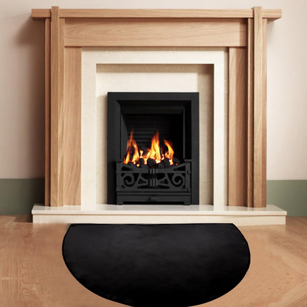 Tappetino mezzo rotondo per camino, 61 x 106 cm, tappetino mezzo rotondo protegge i pavimenti, resistente alle fiamme, antiscivolo, universale, isolamento termico, protegge i pavimenti