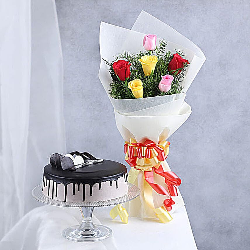 Fnp Spring Time Rose Bouquet With Cake Combo-image-39