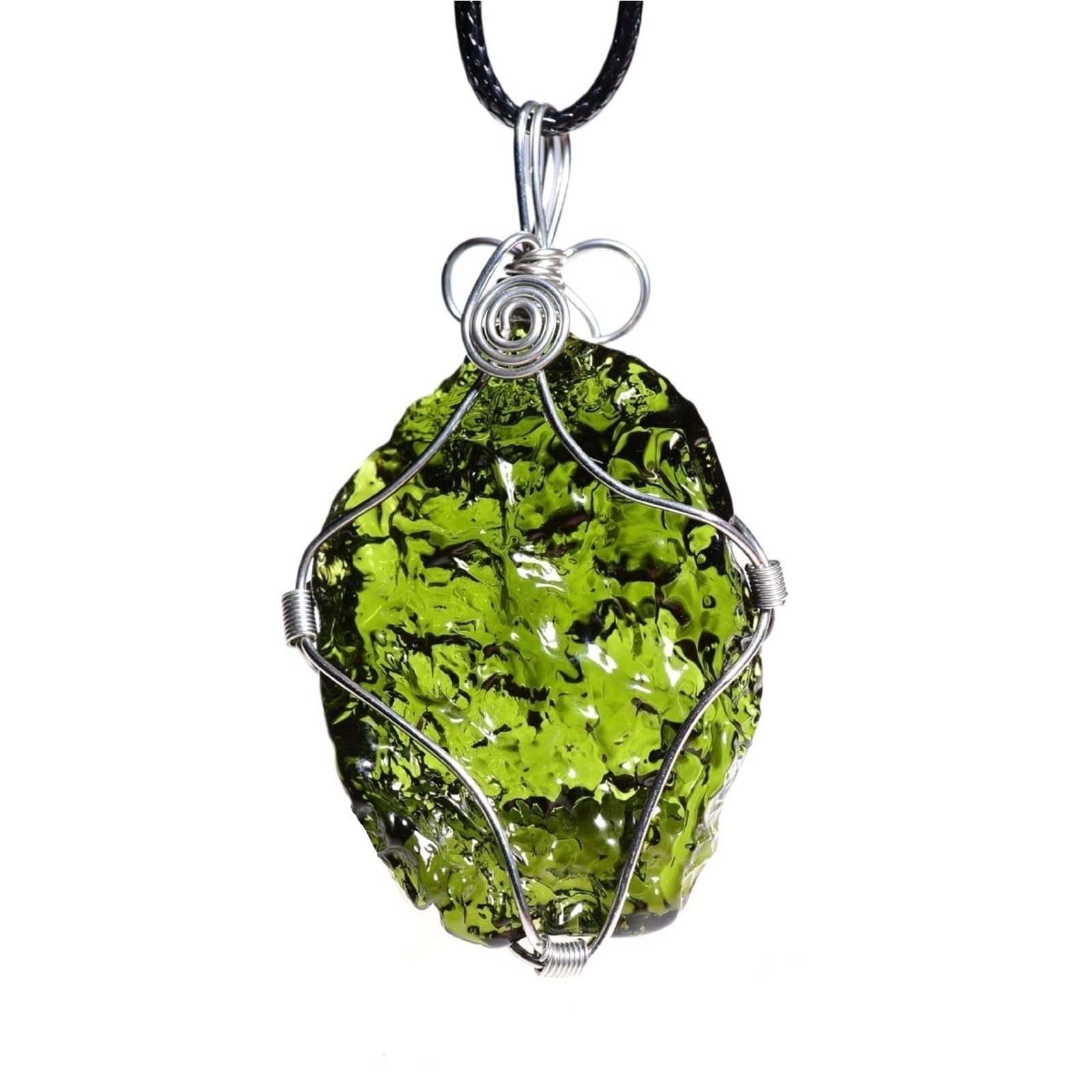 Piedra de Moldavita, Moldavita cruda real, colgante de cristal de Moldavita verde, aerolitos, collar con cuerda sin energía, joyería de cristal de Moldavita