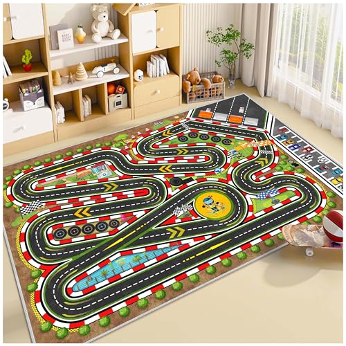 Fuzorise Kids Racing Rug Car Road Kid Rug Carpet Playmat for Playoom Traffic Road Kid Play Mat for Bedroom?Kids Educational City Traffic Road map Fun Carpet (Brown, 2.6ftx3.9ft)