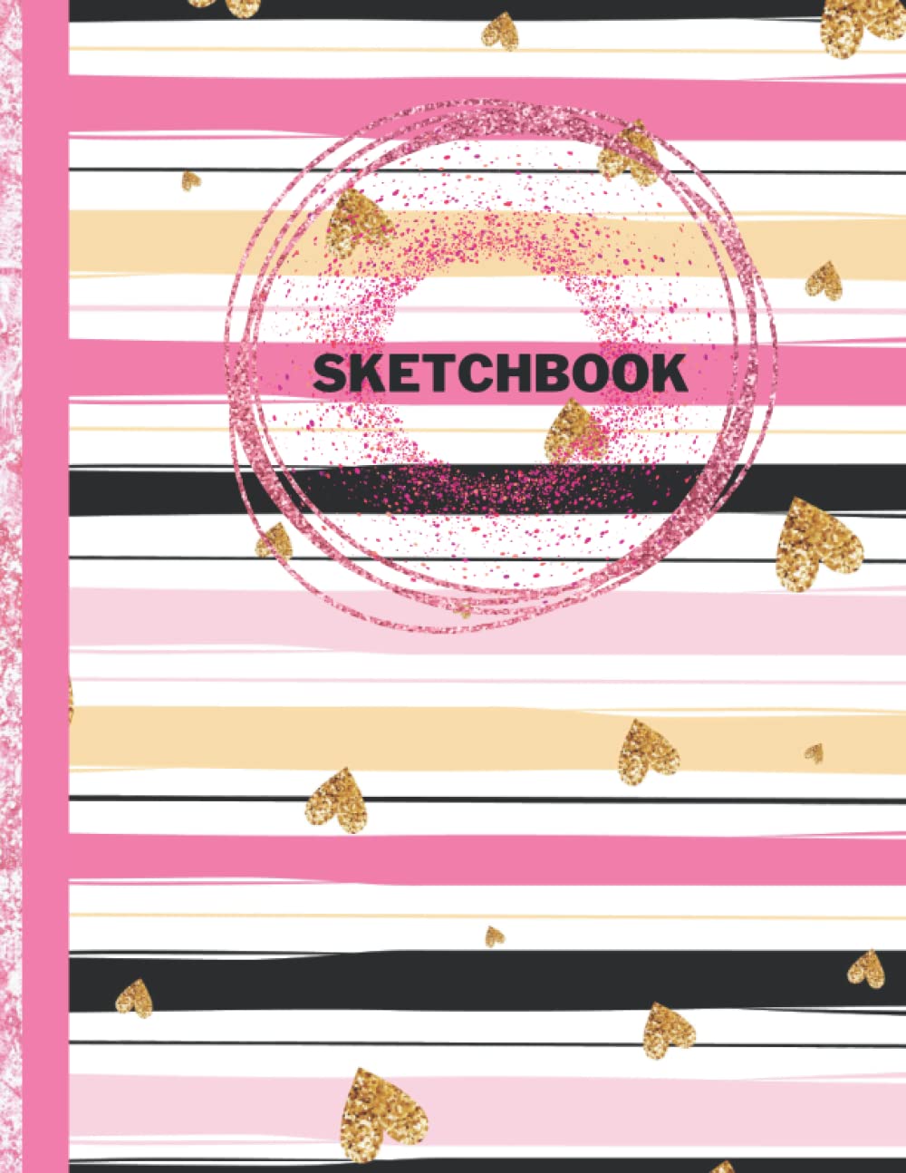 pink heart sketchbook: cute pink heart sketchbook , pink stripe sketchbook